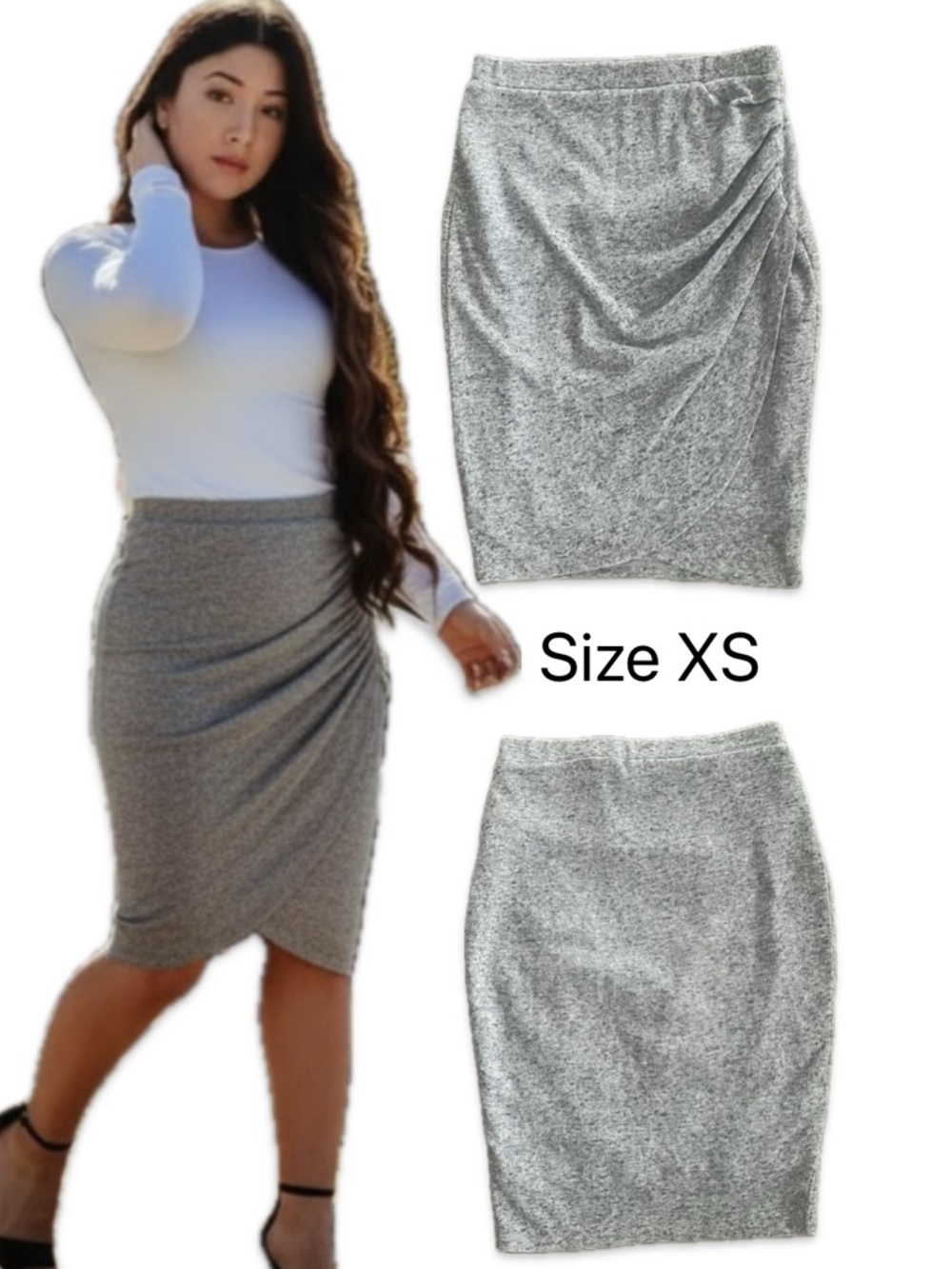 Reitmans Draped Gray Knit Pencil Skirt Size XS Side Gather Lined Stretch Office